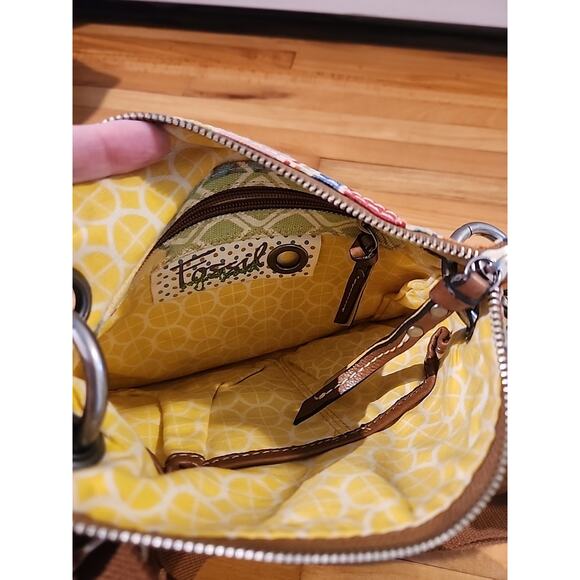 FOSSIL Crossbody Bag Striped Canvas Shoulder Purse Boho Floral Hippie Key - Picture 6 of 6